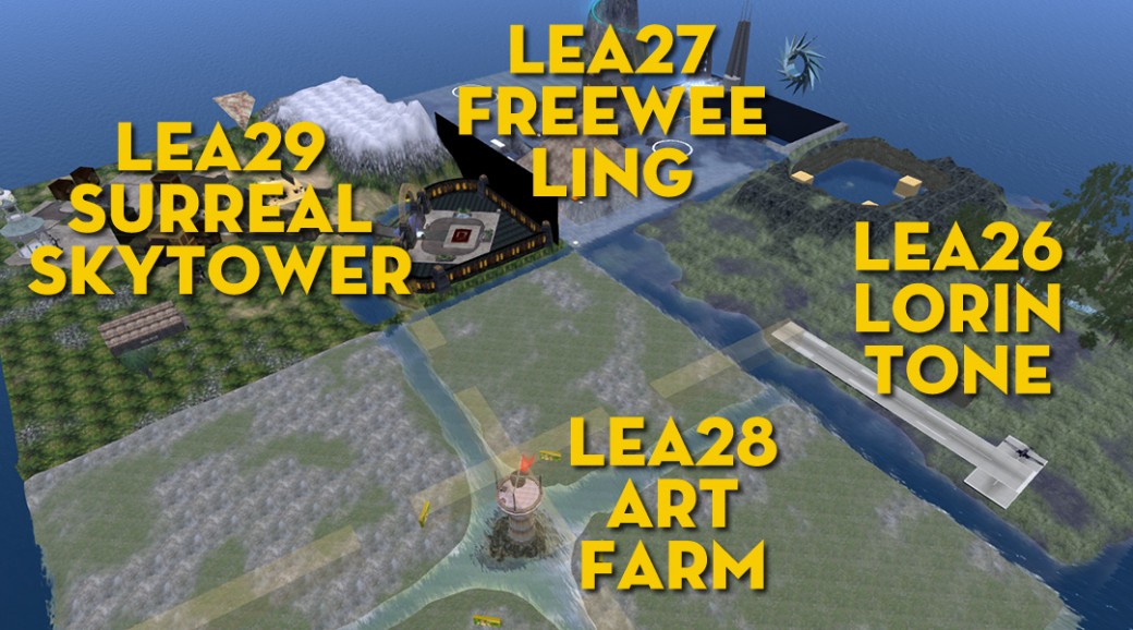 Aerial view of the LEA26-27-28-29 Regions in Second Life